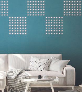 Lichteffekte überm Sofa: In dieser Tapete sind Leuchtdioden integriert.